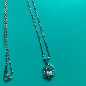 Blue topaz flower necklace with silver chain